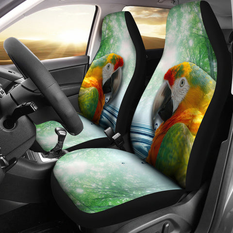 Red And Green Macaw Print Car Seat Covers