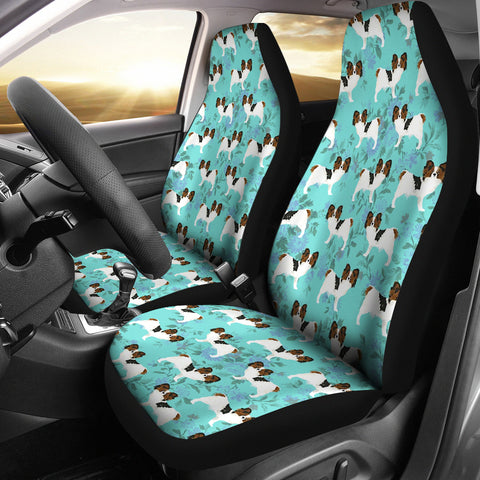 Papillon Dog Floral Print Car Seat Covers