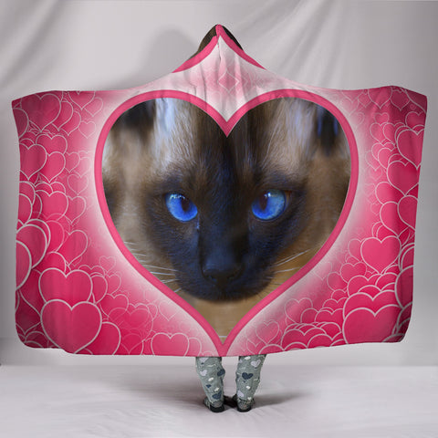 Siamese Cat Print in Heart Hooded Blanket