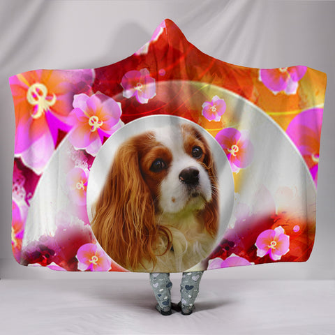 Cavalier King Charles Spaniel Floral Print Hooded Blanket