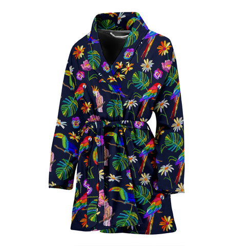 Lovely Parrots With Flower Print Women's Bath Robe