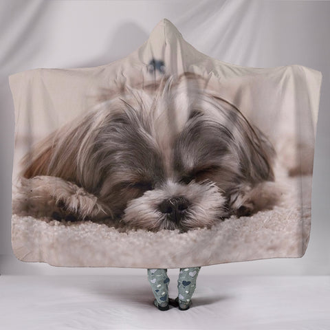 Cute Shih Tzu Dog Print Hooded Blanket