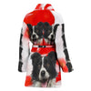 Border Collie On White Print Women's Bath Robe