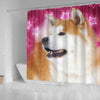 Akita On Pink Print Shower Curtains