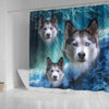 Siberian Husky On Ocean Print Shower Curtains