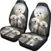 Bichon Frise On Black Print Car Seat Covers