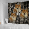 Icelandic Sheepdog On Black Print Shower Curtains