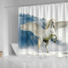 Unicorn In Snowfall Print Shower Curtain