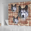 Siberian Husky On Wall Print Shower Curtains