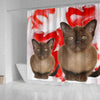 Burmese Cat On Red Print Shower Curtains