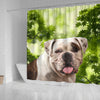 American Bulldog On Green Print Shower Curtain
