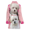 Maltese On Pink Print Women's Bath Robe