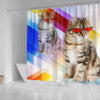 Siberian Cat Red Glasses Print Shower Curtain