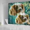 Cavalier King Charles Spaniel On Blue Print Shower Curtains