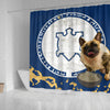 [AI Generated] French Bulldog with a bowl from Massachusetts Shower Curtains