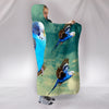 Blue Budgie Parrot Print Hooded Blanket