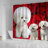 Bichon Frise On Rose Print Shower Curtain