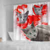 Cute Russian Blue Cat Print Shower Curtains