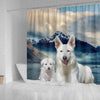 White Shepherd Print Shower Curtains