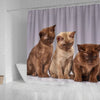 Three Burmese Cat Print Shower Curtain