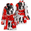 Boston Terrier On White Print Women's Bath Robe