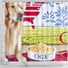[AI Generated] Golden Retriever with a bowl from Ohio Print Shower Curtains