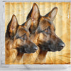 German Shepherd On Yellow Print Shower Curtains