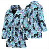 Rottweiler Dog Blue Floral Print Women's Bath Robe