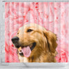 Golden Retriever On Pink Print Shower Curtains