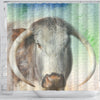 English Longhorn Cattle (Cow) Print Shower Curtain