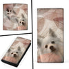 American Eskimo Dog On Leaves Print Women's Leather Wallet