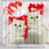 Persian Cat On Red Print Shower Curtains