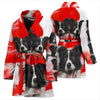 Border Collie On White Print Women's Bath Robe