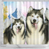 Cute Alaskan Malamute Print Shower Curtains