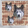 Siberian Husky On Wall Print Shower Curtains