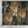 Icelandic Sheepdog On Black Print Shower Curtains