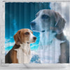 English Foxhound On Sky Blue Print Shower Curtains