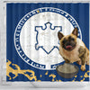 [AI Generated] French Bulldog with a bowl from Massachusetts Shower Curtains