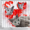 Cute Russian Blue Cat Print Shower Curtains