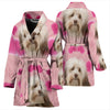 Havanese On Pink Print Women's Bath Robe