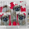 Tibetan Spaniel Print On Red Puzzle Shower Curtain