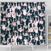 Border Collie Dog In Lots Print Shower Curtains