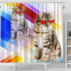 Siberian Cat Red Glasses Print Shower Curtain