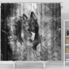 German Shepherd Black And White Print Shower Curtains