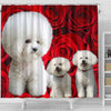 Bichon Frise On Rose Print Shower Curtain