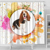 Colorful Basset Hound dog Print Shower Curtain