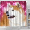 Akita On Pink Print Shower Curtains