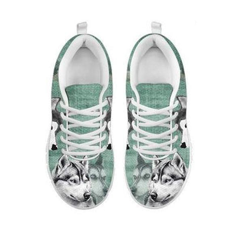 Siberian Husky Sketch Print Running Shoes For WomenFor 24 Hours Only