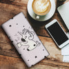 Cute Unicorn Drinking Coffee Print Women's Leather Wallet