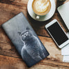 British Shorthair Cat On Blue Print Women's Leather Wallet